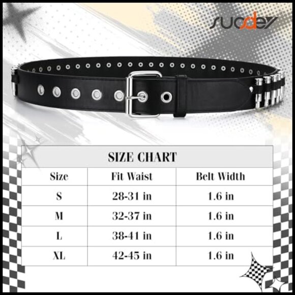 PU Leather Studded Belt with Silver Metal Grommets, Punk Rock Style main image 4